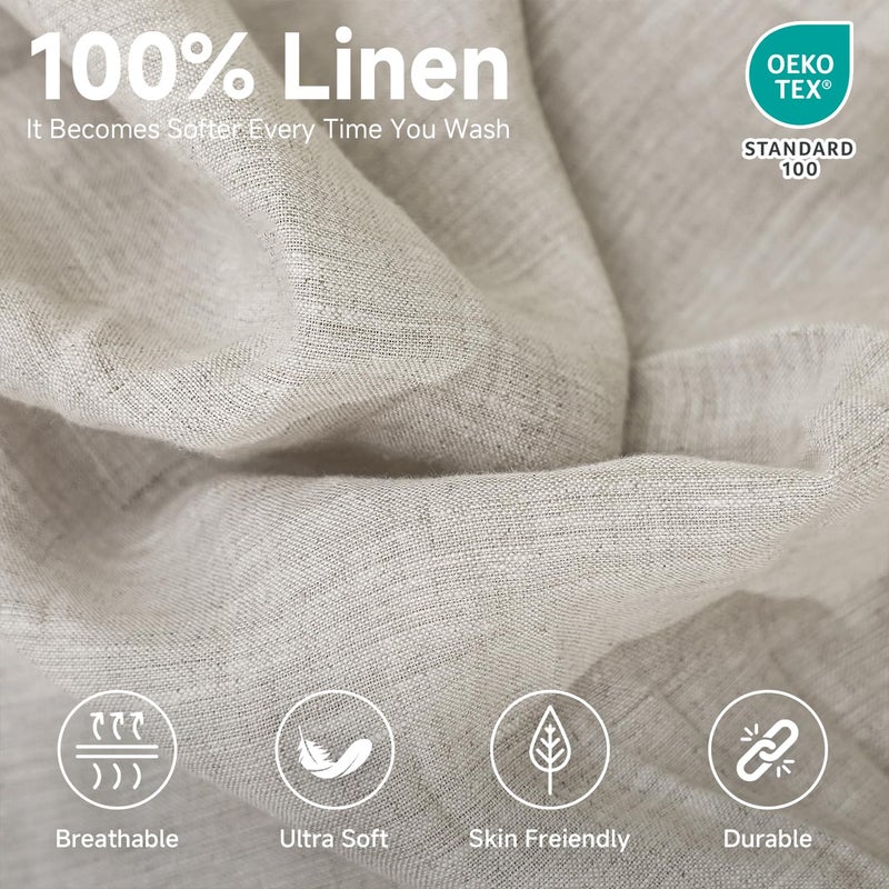 Simple&Opulence 100% Linen Fitted Sheet Full(1 Piece), 14 Inch Deep Pocket Mattress Cover Natural French Flax Stone Washed Farmhouse Soft Breathable Bottom Sheets-Linen - Image 1